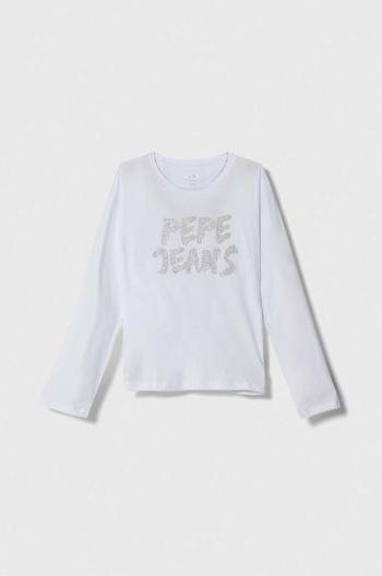 Detská bavlnená košeľa s dlhým rukávom Pepe Jeans biela farba