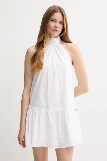 Bavlnené šaty Pepe Jeans biela farba, mini, áčkový strih, PL953761