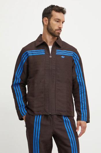 Bunda adidas Originals Club Jacket pánska, hnedá farba, prechodná, JN5958