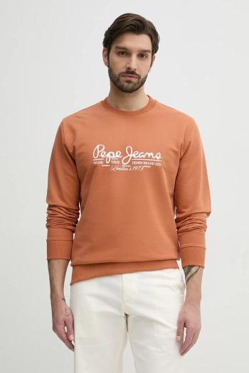 Bavlnená mikina Pepe Jeans DUMAS CREW pánska, oranžová farba, s potlačou, PM582832