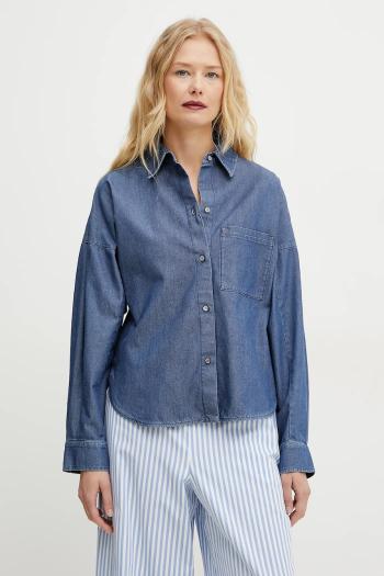 Košeľa Weekend Max Mara dámska, tmavomodrá farba, voľný strih, s klasickým golierom, 2515111152600