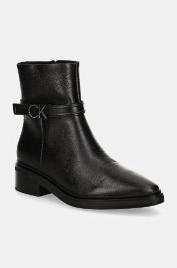 Kožené členkové topánky Calvin Klein HEEL ANKLE BOOT 30 W/HW LTH dámske, čierna farba, na plochom podpätku, HW0HW02183