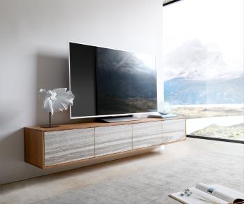 TV stolík Kleo 200 cm prírodná akácia 4 dvierka na zavesenie