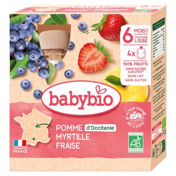 BABYBIO Jablko s čučoriedkou a jahody 6m+ 4 x 90 g