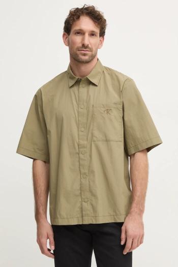 Košeľa Calvin Klein pánska, zelená farba, regular, s klasickým golierom, KM0KM01086