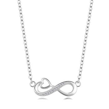 Strieborný 925 náhrdelník - symbol Infinity s kontúrou srdca, číre zirkóny