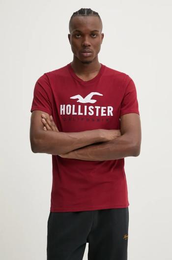 Bavlnené tričko Hollister Co. pánske, bordová farba, s nášivkou, KI323-4290