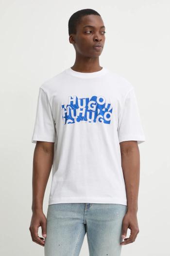 Bavlnené tričko Hugo Blue pánske, biela farba, s potlačou, 50533528