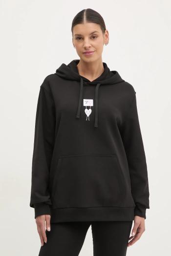 Mikina EA7 Emporio Armani dámska, čierna farba, s kapucňou, s potlačou, AF12116.7X000043