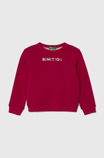 Detská bavlnená mikina United Colors of Benetton ružová farba, s potlačou