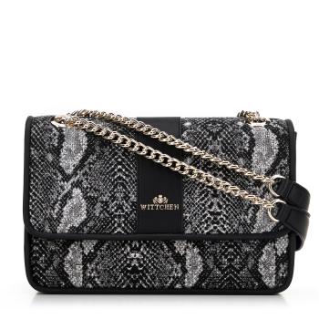 Dámska žakárová crossbody s retiazkou čierno-sivá