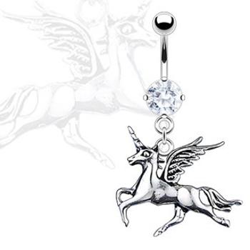 Patinovaný piercing do brucha - jednorožec, zirkón