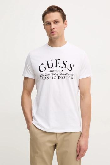 Bavlnené tričko Guess pánske, biela farba, s nášivkou, M5RI43 K9RM1