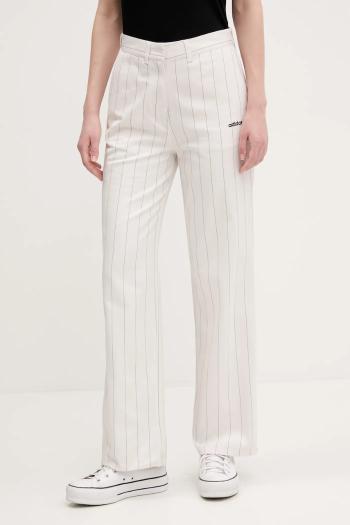 Nohavice adidas Originals PINSTRIPE PANTS dámske, béžová farba, široké, vysoký pás, JJ3483