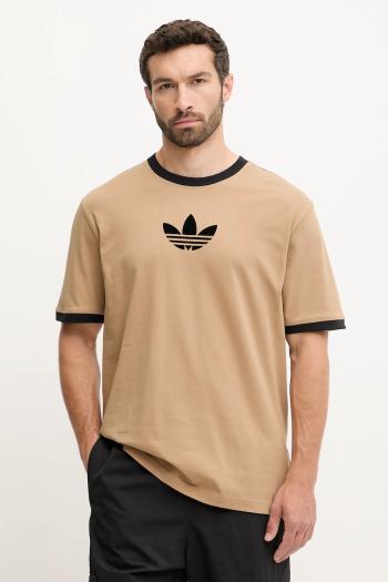 Bavlnené tričko adidas Originals Oversize Tee pánske, hnedá farba, s potlačou, JX1516