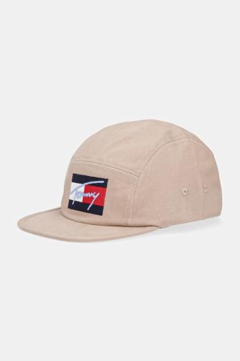 Detská bavlnená šiltovka Tommy Hilfiger béžová farba, jednofarebná, AU0AU01982