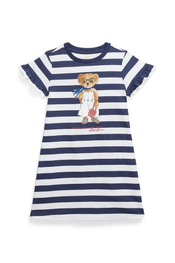 Dievčenské bavlnené šaty Polo Ralph Lauren tmavomodrá farba, mini, rovný strih, 312965227001