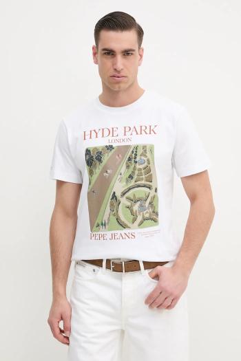 Tričko Pepe Jeans DUSTER FRONT TEE pánske, biela farba, s potlačou, PM509778
