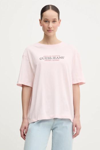 Bavlnené tričko Guess Jeans dámske, ružová farba, W4YI08 K8HM0
