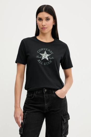 Bavlnené tričko Converse dámske, čierna farba, 10027751-A02