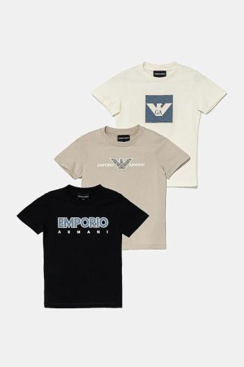 Detské bavlnené tričko Emporio Armani 3-pak béžová farba, s potlačou, EB000320 AF13913