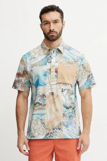 Polo tričko Columbia Cove Beach pánske, béžová farba, vzorované, 2126491