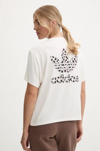 Tričko adidas Originals Trefoil Tee Leopard dámske, béžová farba, IW8483