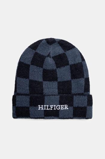 Detská čiapka s prímesou vlny Tommy Hilfiger tmavomodrá farba biela, AU0AU01932
