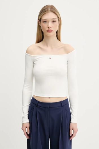 Tričko s dlhým rukávom Tommy Jeans béžová farba, odhalené ramená, DW0DW20919