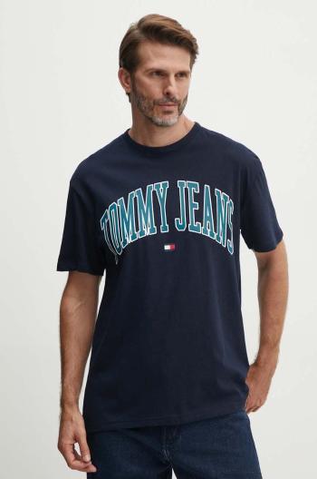 Bavlnené tričko Tommy Jeans pánske,tmavomodrá farba,s potlačou,DM0DM18558