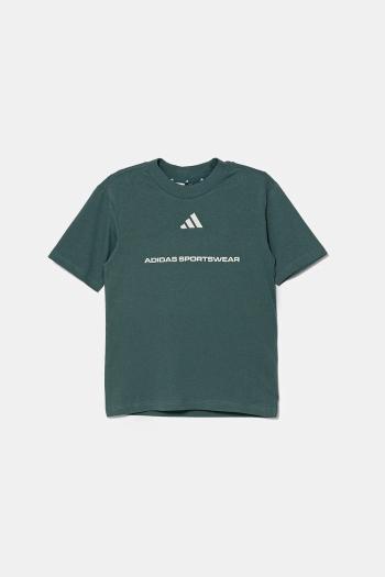Detské bavlnené tričko adidas zelená farba, vzorované, KC5383