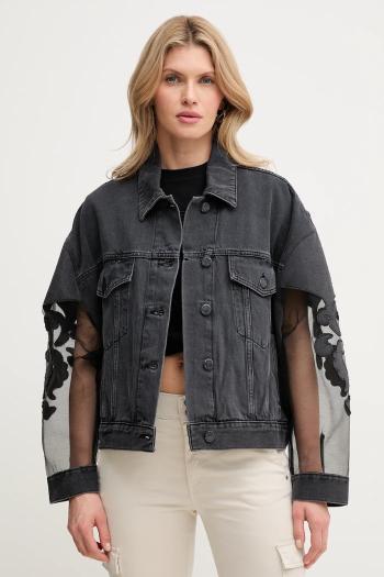 Rifľová bunda Pinko čierna farba, prechodná, oversize, 104697 A2F4