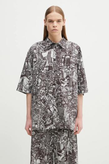 Bavlnená košeľa Marcelo Burlon Aop Mech Bowling Shirt Dark Grey Medium pánska, šedá farba, voľný strih, s klasickým golierom, CMGG002S25FAB0010706