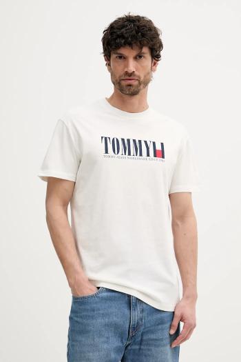 Bavlnené tričko Tommy Jeans pánske, biela farba, s potlačou, DM0DM21941