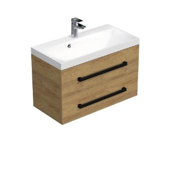 Kúpeľňová skrinka s čiernou úchytkou a umývadlom SAT Cube Way 80x53x40 cm dub Hickory mat CUBE2C80ZDH