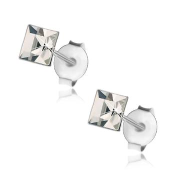 Puzetové náušnice - striebro 925, číry Swarovského krištáľ - štvorec, 4 mm 