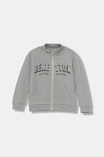 Detská bavlnená mikina United Colors of Benetton šedá farba, s potlačou, 3J70G503X