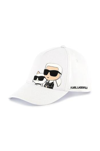 Detská bavlnená šiltovka Karl Lagerfeld biela farba, s nášivkou, Z30393