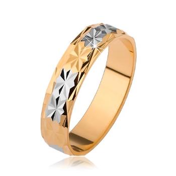 Lesklá obrúčka s diamantovým vzorom, zlatý a strieborný odtieň - Veľkosť: 59 mm