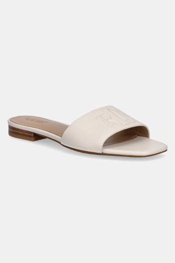 Kožené šľapky Lauren Ralph Lauren Everley Sld dámske, béžová farba, 802959143009