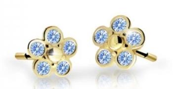 Cutie Jewellery Detské kvietkové náušnice zo žltého zlata C2744-30-X-1 svetlo modrá