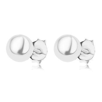 Puzetové náušnice zo striebra 925, guľatá perla bielej farby, 6 mm
