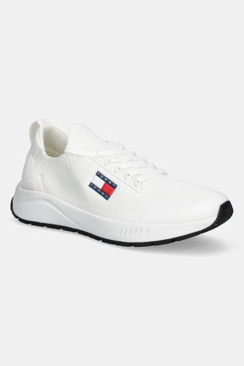 Tenisky Tommy Jeans RUNNER KNTITTED pánske, biela farba, EM0EM01555