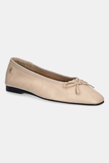 Kožené balerínky Tommy Hilfiger BALLERINA SOFT LEATHER béžová farba, FW0FW08355