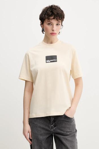 Bavlnené tričko Karl Lagerfeld Jeans dámske, béžová farba, A1W17006