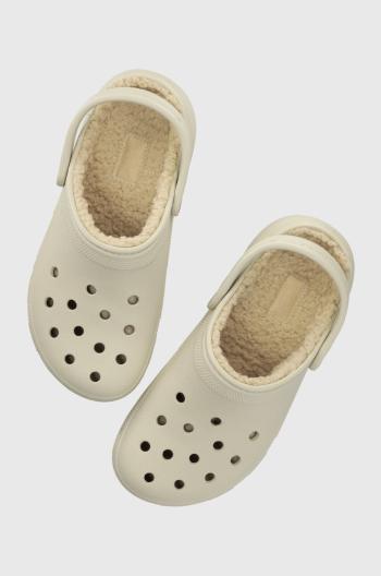 Šľapky Crocs Classic Platform Lined Clog dámske, béžová farba, na platforme, 207938