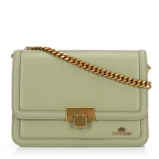 Kožená kabelka crossbody s retiazkou zelená 100-4E-206-Z