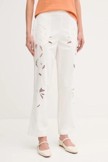 Nohavice Sisley biela farba, strih chinos, vysoký pás, 48R0LF075
