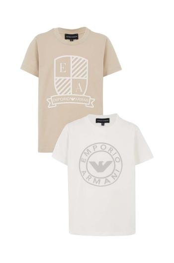 Detské bavlnené tričko Emporio Armani 2-pak biela farba, s potlačou, 6D4DJ8 4J54Z