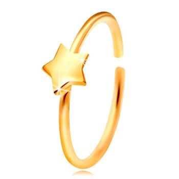Zlatý 14K piercing do nosa, lesklý krúžok s hviezdičkou, žlté zlato